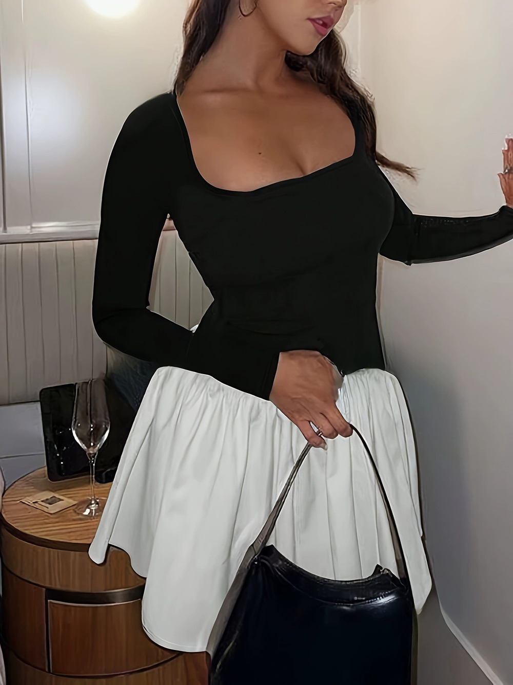 ZARA Fashionable Stylish Patchwork Long Sleeve Dress Elegant Sexy
